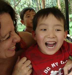 Laughing with his new Mommy at the zoo in his birth country